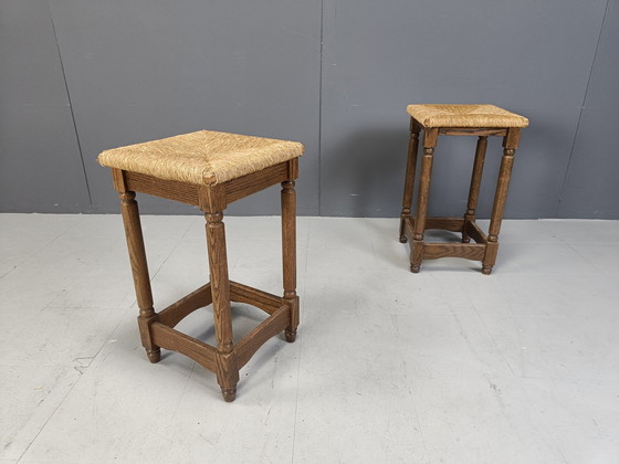 Image 1 of Tabourets de bar en osier vintage - Lot de 6, 1960S