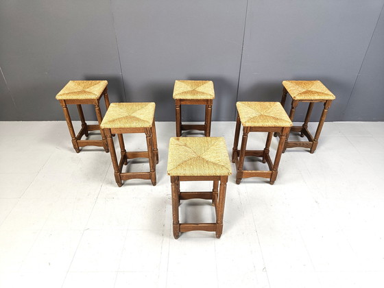 Image 1 of Tabourets de bar en osier vintage - Lot de 6, 1960S