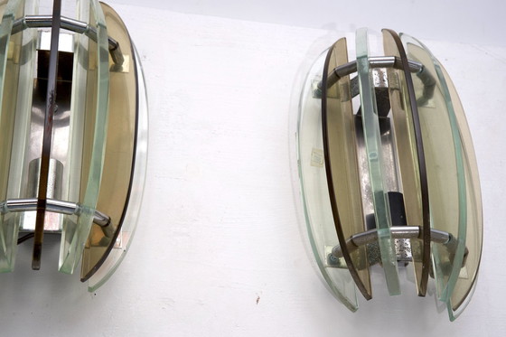 Image 1 of Ensemble de quatre appliques en verre épais étiquetées par Veca, Italie, années 1960