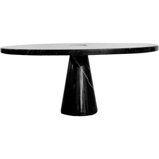 Table de salle à manger ronde en marbre Eros Nero Marquina par Angelo Mangiarotti, Italie, années 1970