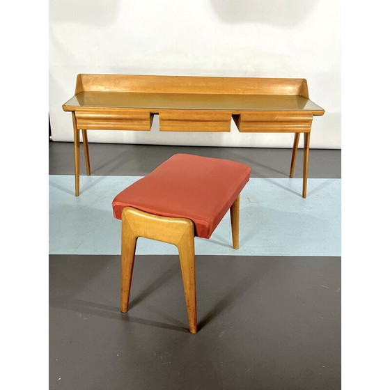 Image 1 of Table de toilette en bois du Mid Century avec tabouret, Italie 1950