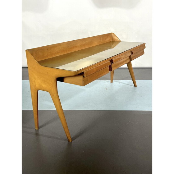 Image 1 of Table de toilette en bois du Mid Century avec tabouret, Italie 1950