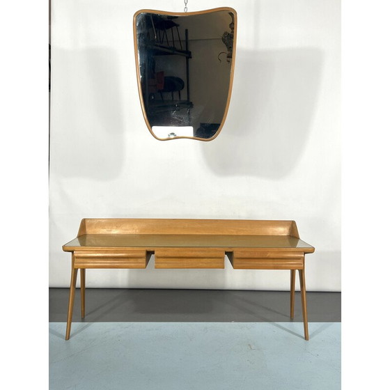 Image 1 of Table de toilette en bois du Mid Century avec tabouret, Italie 1950