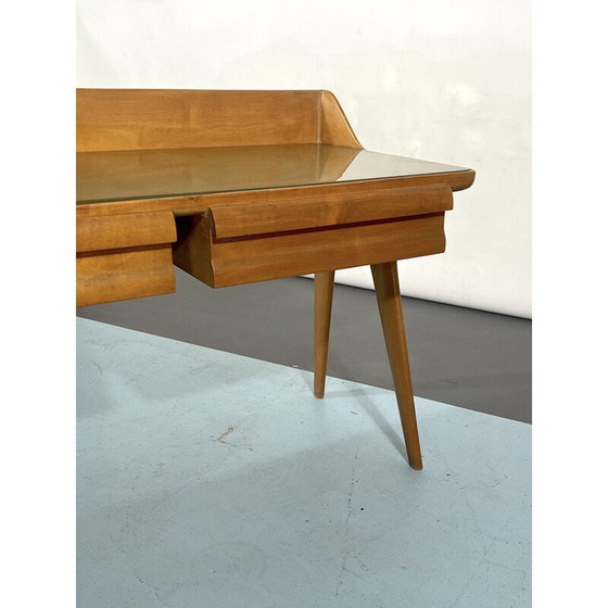 Image 1 of Table de toilette en bois du Mid Century avec tabouret, Italie 1950