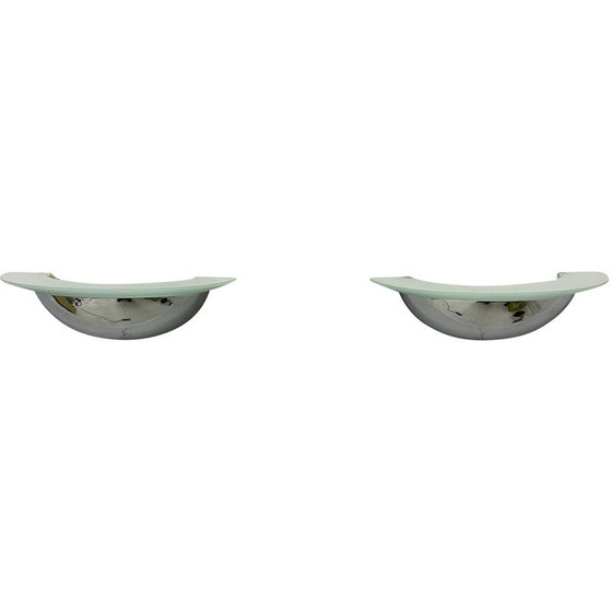 Image 1 of Paire d'appliques vintage en chrome et verre, années 1980