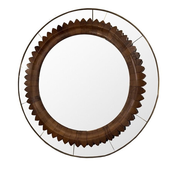 Image 1 of Miroir mural circulaire vintage dans un cadre en noyer par Fratelli Marelli, Italie 1950