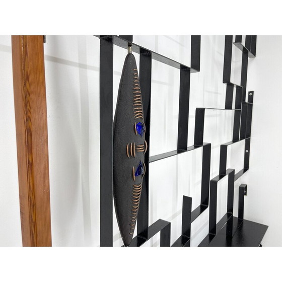 Image 1 of Séparateur vintage avec deux bancs en métal et bois par Jelínek, 1960