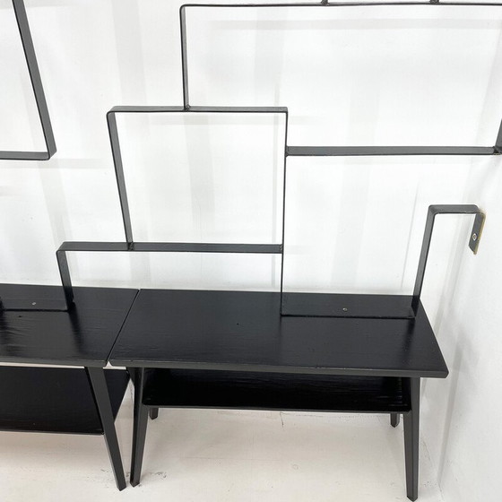 Image 1 of Séparateur vintage avec deux bancs en métal et bois par Jelínek, 1960