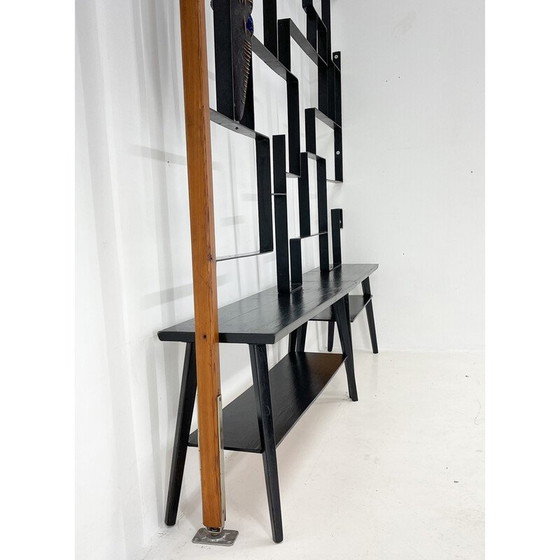 Image 1 of Séparateur vintage avec deux bancs en métal et bois par Jelínek, 1960