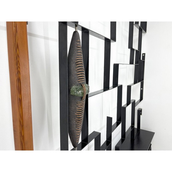 Image 1 of Séparateur vintage avec deux bancs en métal et bois par Jelínek, 1960
