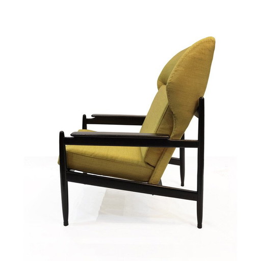Fauteuil vintage en bois avec tissu dedar