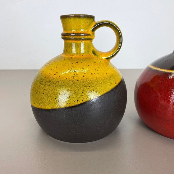 Image 1 of Paire de vases vintage en céramique "rouge jaune" de Steuler, Allemagne, années 1970