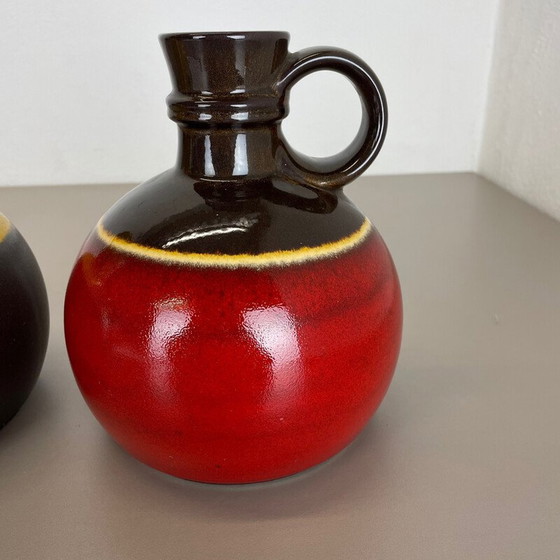 Image 1 of Paire de vases vintage en céramique "rouge jaune" de Steuler, Allemagne, années 1970