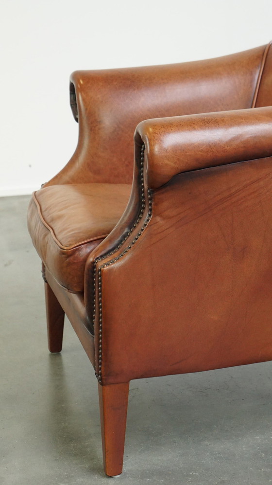 Image 1 of Fauteuil club en cuir de bœuf avec coussin d'assise amovible