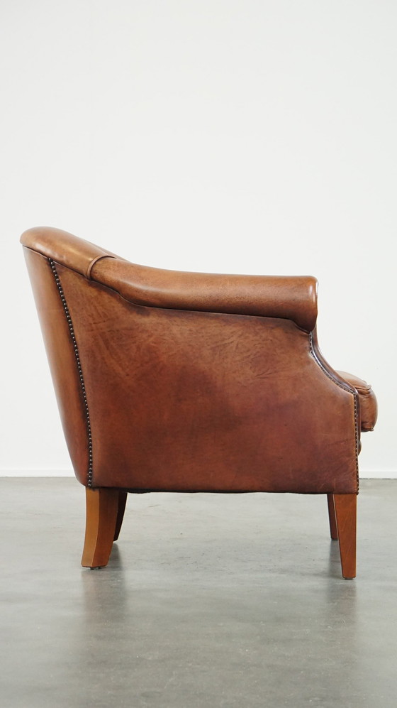 Image 1 of Fauteuil club en cuir de bœuf avec coussin d'assise amovible