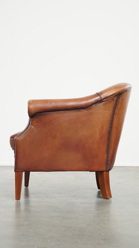 Image 1 of Fauteuil club en cuir de bœuf avec coussin d'assise amovible