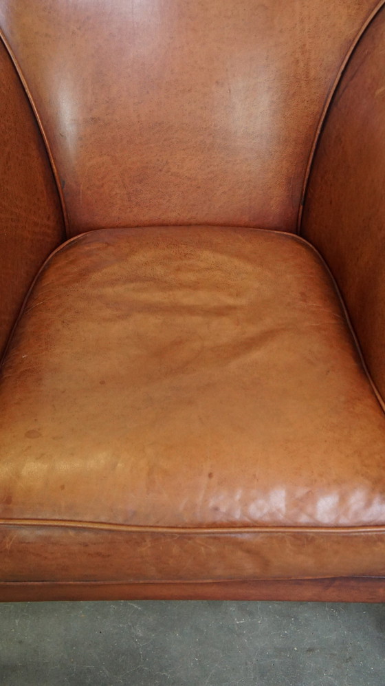 Image 1 of Fauteuil club en cuir de bœuf avec coussin d'assise amovible