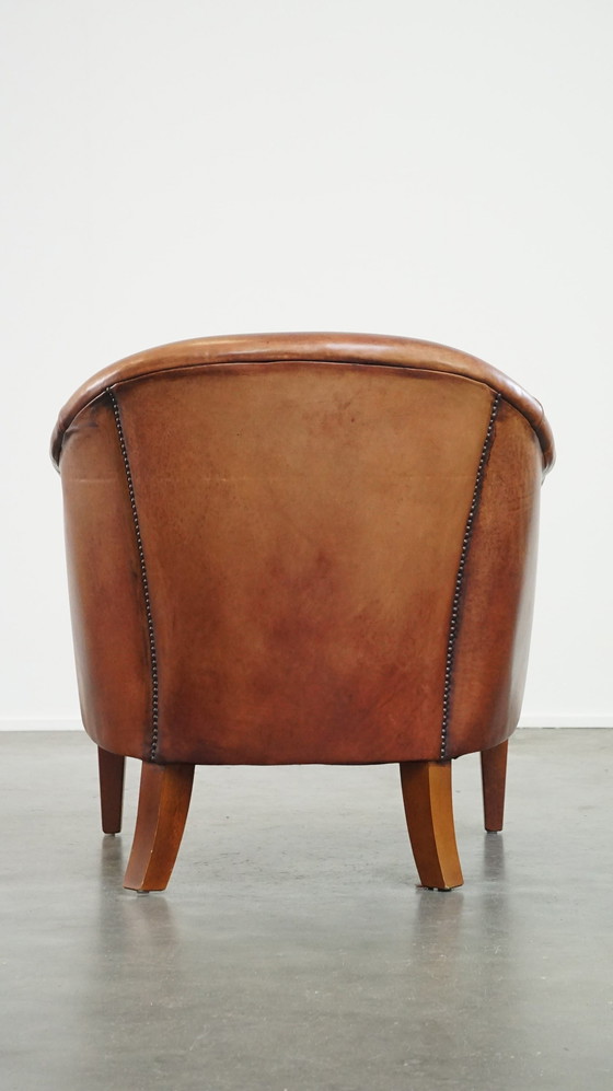 Image 1 of Fauteuil club en cuir de bœuf avec coussin d'assise amovible