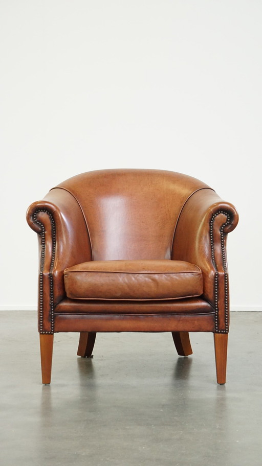 Fauteuil club en cuir de bœuf avec coussin d'assise amovible