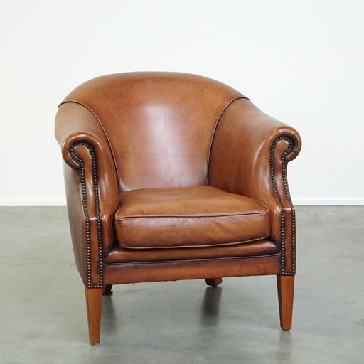 Fauteuil club en cuir de bœuf avec coussin d'assise amovible