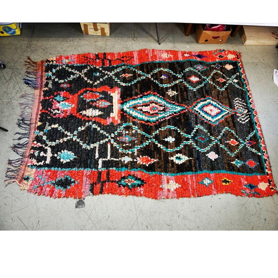 Image 1 of Tapis berbère marocain Boucherouite noué à la main, multicolore et vintage