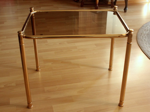 Table d'appoint en laiton avec plateau en verre fumé - Vintage