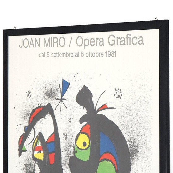 Image 1 of Tableau vintage en bois laqué noir et verre de Joan Miro, 1981