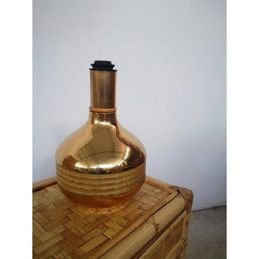 Lampe de table vintage en laiton et bambou, 1970