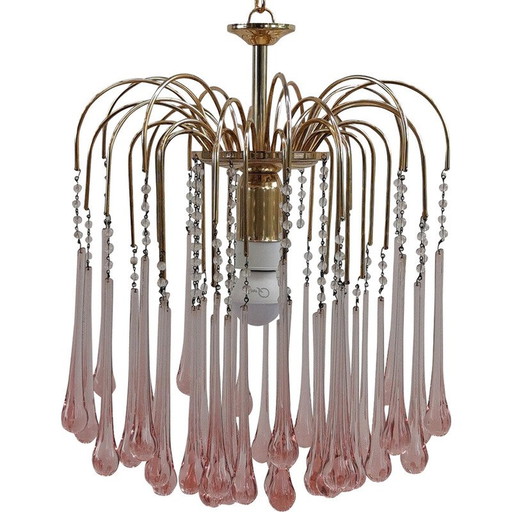 Lustre vintage en verre de Murano et métal doré pour Venini