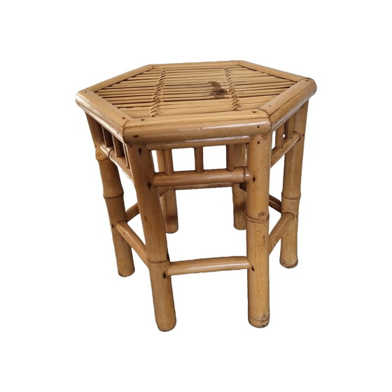 Image 1 of Table d'appoint vintage en bambou et rotin, années 1980