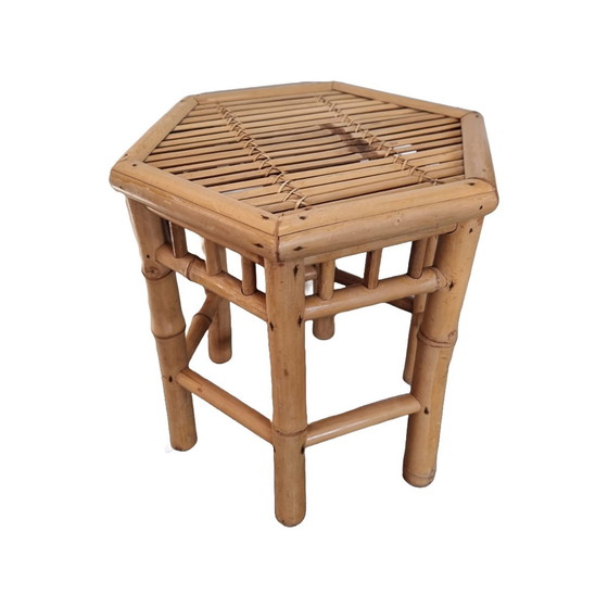 Image 1 of Table d'appoint vintage en bambou et rotin, années 1980