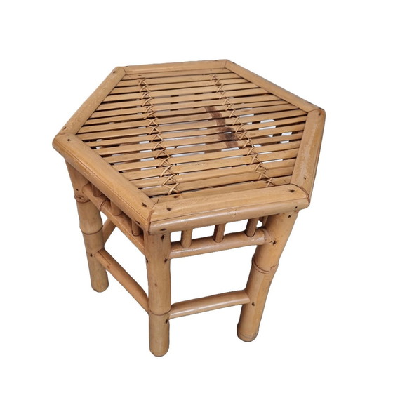Image 1 of Table d'appoint vintage en bambou et rotin, années 1980