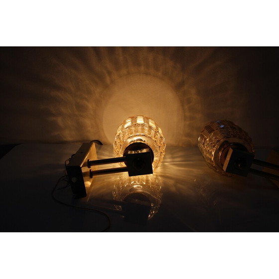 Image 1 of Paire d'appliques vintage avec abat-jour en verre, Tchécoslovaquie, années 1970