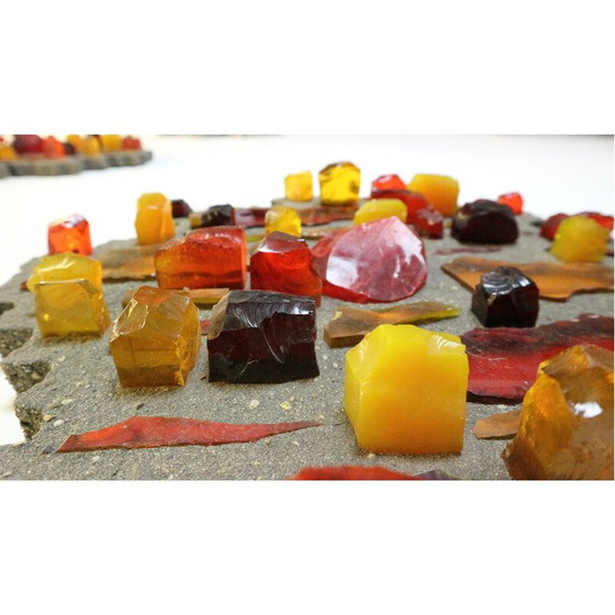 Image 1 of Paire de lampes vintage en pierre lourde et tessons de verre coloré, 1960