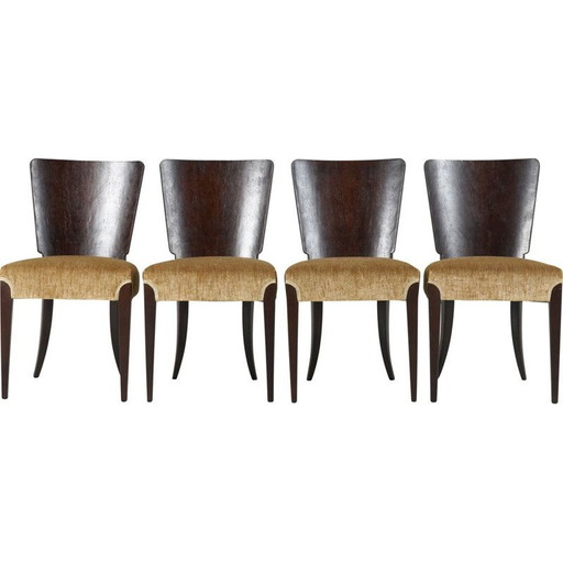Ensemble de 4 chaises vintage modèle H 214 par Jindřich Halabala, Tchécoslovaquie 1930