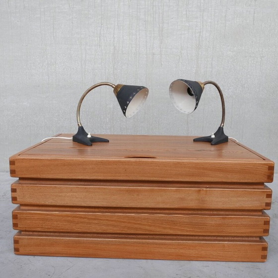 Image 1 of Paire de lampes vintage en laiton et métal peint, Suède 1960