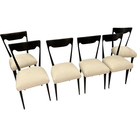 Image 1 of Ensemble de 6 chaises vintage en bois laqué noir, Italie 1950