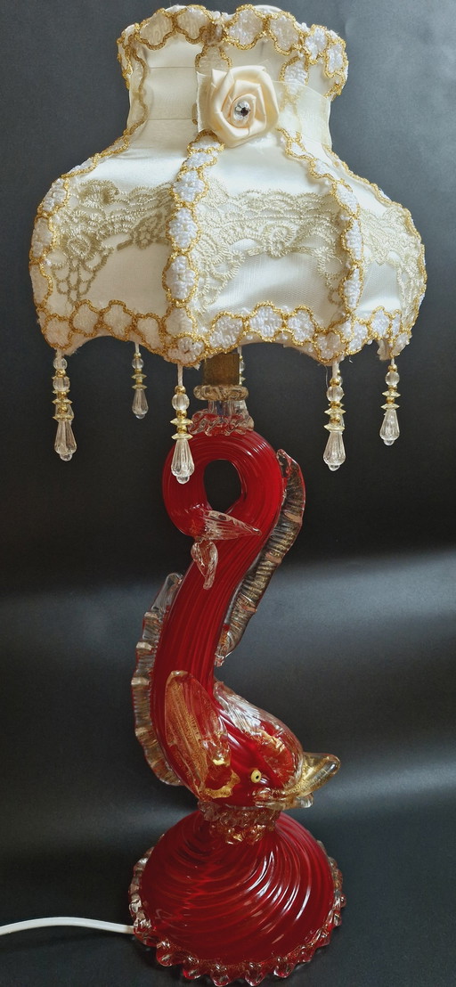 1960S Luxueuse lampe de table en verre de Murano avec feuilles d'or par Barovier&Toso