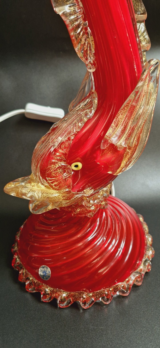 Image 1 of 1960S Luxueuse lampe de table en verre de Murano avec feuilles d'or par Barovier&Toso