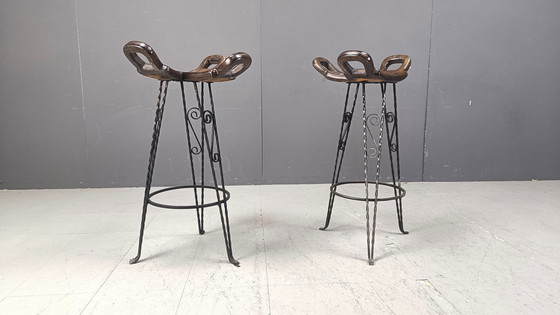Image 1 of Tabourets de bar vintage en fer forgé espagnol, 1960S - Lot de 6