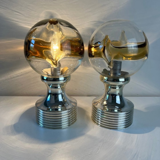 Image 1 of 2X Lampe à poser de l'ère spatiale - Chrome et verre