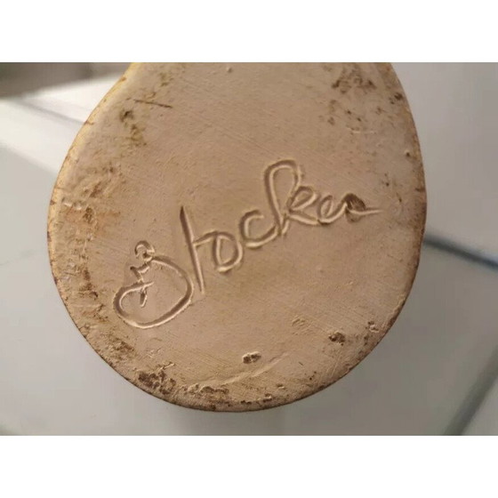 Image 1 of Vintage beige and brown ceramic vase by Fred and Andrée Stocker, France 1970