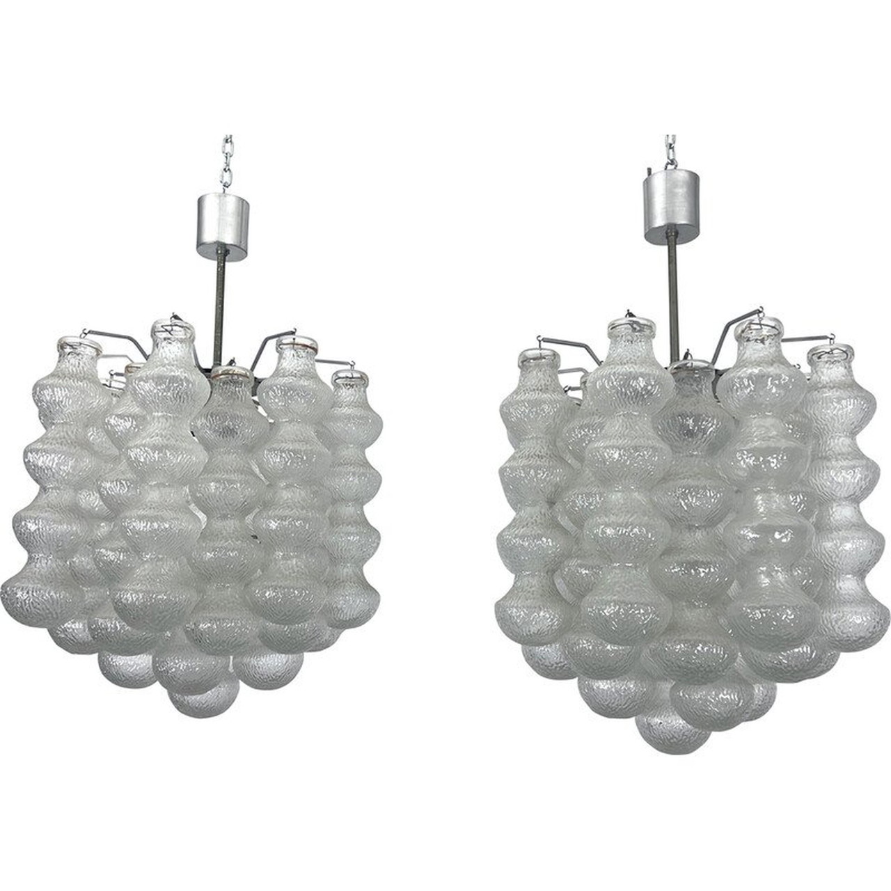 Lustre Suspendu Emilio Scoliari Design - Murano Et Chrome - 1960 - Vintage