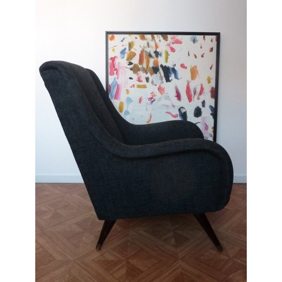 Image 1 of Fauteuil noir vintage restauré - années 1950