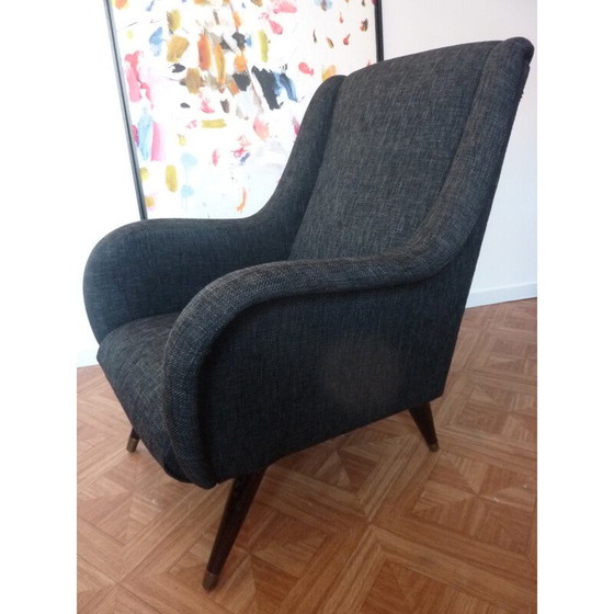 Image 1 of Fauteuil noir vintage restauré - années 1950