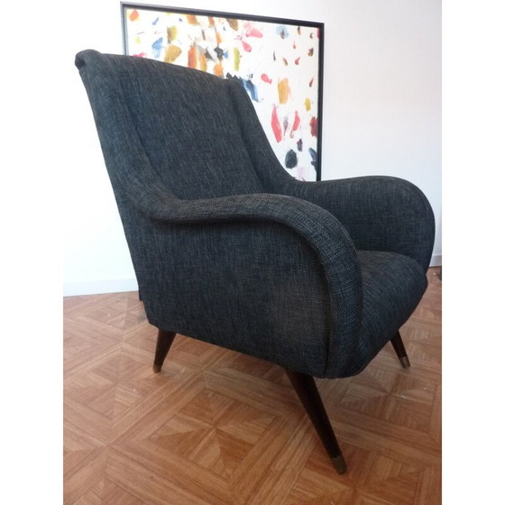 Image 1 of Fauteuil noir vintage restauré - années 1950