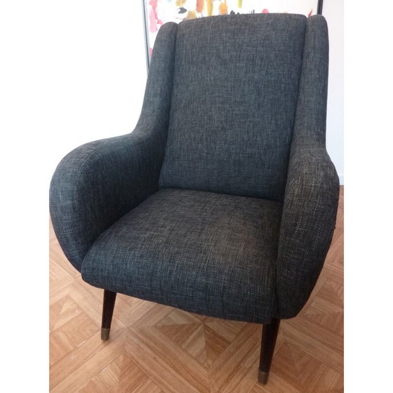Image 1 of Fauteuil noir vintage restauré - années 1950