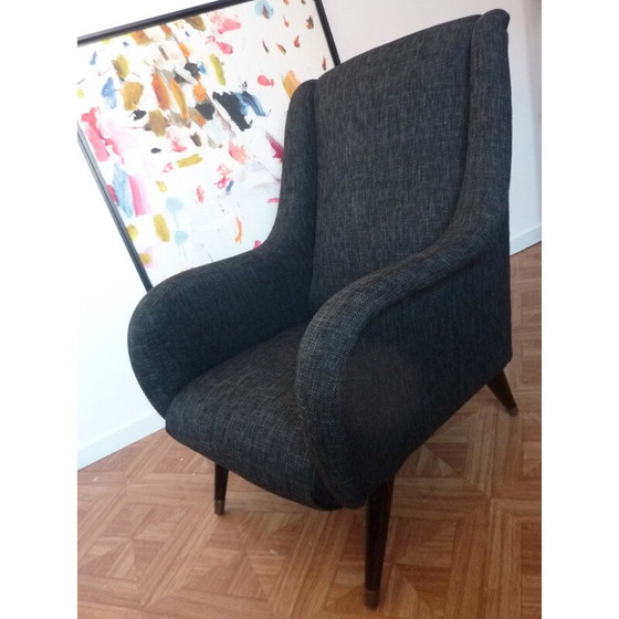 Image 1 of Fauteuil noir vintage restauré - années 1950