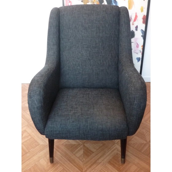 Image 1 of Fauteuil noir vintage restauré - années 1950