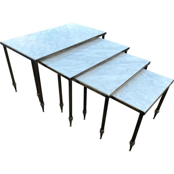 Image 1 of Tables gigognes vintage en laiton et marbre, années 1960